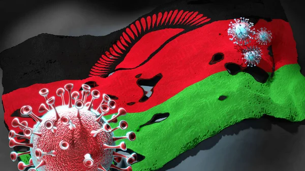 Covide Malawi Coronavirus Attaquant Drapeau National Malawi Comme Symbole Une — Photo