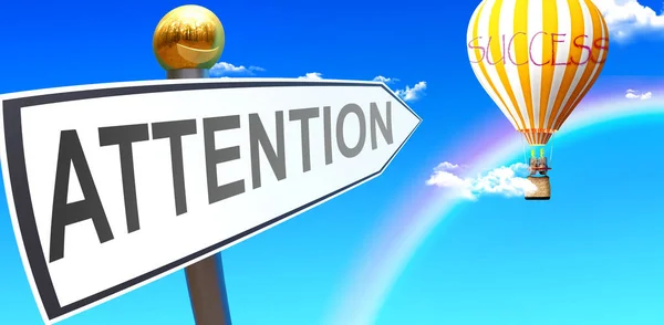 Attention Leads Success Shown Sign Phrase Attention Pointing Balloon Sky — Stock Photo, Image