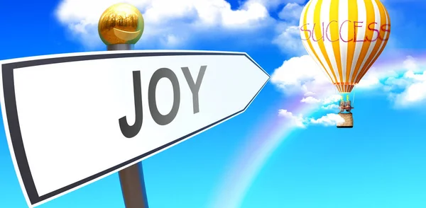 Joy Leads Success Shown Sign Phrase Joy Pointing Balloon Sky — Stock Photo, Image