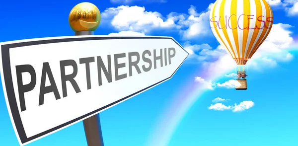 Partnerschaft Führt Zum Erfolg Dargestellt Als Ein Schild Mit Einem — Stockfoto