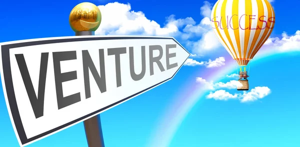 Venture Leads Success Shown Sign Phrase Venture Pointing Balloon Sky — Stock Photo, Image