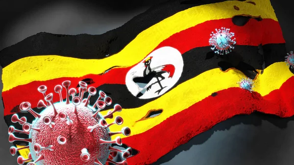 Covid Uganda Coronavirus Attacca Una Bandiera Nazionale Dell Uganda Come — Foto Stock