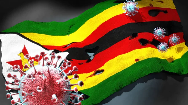 Covid Zimbabwe Coronavirus Valt Een Nationale Vlag Van Zimbabwe Aan — Stockfoto