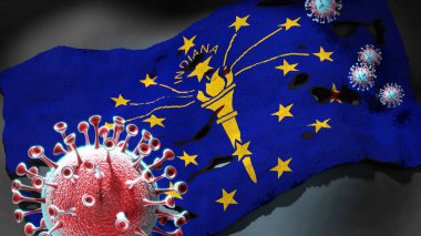 Indiana 'da Covid - Coronavirus bu eyaletteki virüs salgınıyla mücadele sembolü olarak Indiana bayrağına saldırıyor.