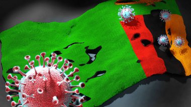 Zambiya 'da Covid - Coronavirus bu ülkedeki virüs salgınıyla mücadele sembolü olarak ulusal Zambiya bayrağına saldırıyor.