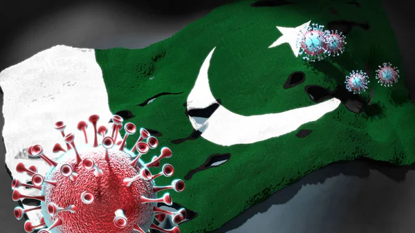 Ковид Пакистане Коронавирус Атакующий Национальный Флаг Пакистана Символ Борьбы Пандемическим — стоковое фото