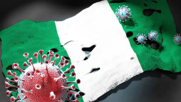 Covid Nigeria Coronavirus Attacca Una Bandiera Nazionale Della Nigeria Come — Foto Stock
