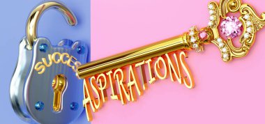 Başarının anahtarı çalışmada, işte, işte, ailede ya da hayatta kazanmak için özlemlere odaklanmanız gerekir. Zaferlere giden kapıları açar ve gerçekten istediğiniz şeyi elde edersiniz. 3D illüstrasyon.