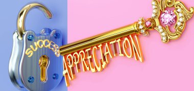 Başarının anahtarı takdir etmektir - işte, işte, ailede veya hayatta kazanmak için takdir edilmeye odaklanmanız gerekir, zaferlere giden kapıları açar ve gerçekten istediğinizi elde edersiniz, 3d illüstrasyon