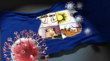 Belem 'deki Covid - Coronavirus bu şehirdeki virüs salgınıyla mücadele sembolü olarak Belem şehir bayrağına saldırıyor.