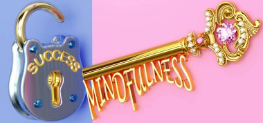 Başarının anahtarı farkındalıktır - işinizde, işinizde, ailenizde ya da hayatınızda kazanmak için farkındalığa odaklanmanız gerekir, zaferlere giden kapıları açar ve gerçekten istediğinizi elde edersiniz, 3d illüstrasyon