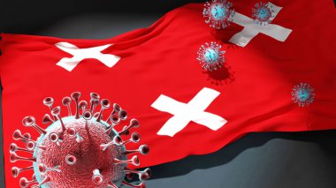 Breda 'daki Covid - Coronavirus bu şehirdeki virüs salgınıyla mücadele sembolü olarak Breda' nın şehir bayrağına saldırıyor.