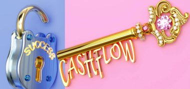 Başarının anahtarı Cashflow 'dur - işinizde, işinizde, ailenizde ya da hayatınızda kazanmak için Cashflow' a odaklanmalısınız, zaferlere giden kapıları açar ve gerçekten istediğinizi elde edersiniz, 3d illüstrasyon