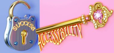 Başarının anahtarı, işte ya da hayatta kazanmak için ulaşılabilirliğe odaklanmak gerekir. Zaferlere giden kapıları açar ve gerçekten istediğinizi elde edersiniz. 3D illüstrasyon.