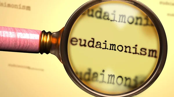 Eudaimonism Eudaimonism 돋보기 돋보기 Eudaimonism 삽화의 해답을 상징한다 — 스톡 사진