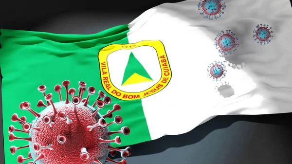 Covid Cuiaba Coronavirus Atacando Una Bandera Ciudad Cuiaba Como Símbolo — Foto de Stock