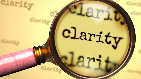 Netlik ve İngilizce kelime berraklığı üzerine bir büyüteç, bir açıklık konsepti olan 3d illüstrasyon ile ilgili bir açıklama, inceleme ya da araştırmayı sembolize etmek için.