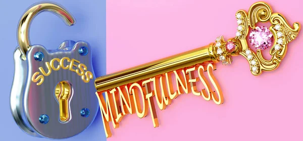 Başarının anahtarı farkındalıktır - işinizde, işinizde, ailenizde ya da hayatınızda kazanmak için farkındalığa odaklanmanız gerekir, zaferlere giden kapıları açar ve gerçekten istediğinizi elde edersiniz, 3d illüstrasyon