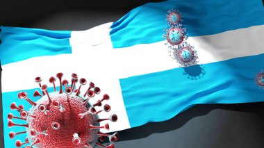 Calais 'deki Covid - Coronavirus Calais' in bir şehir bayrağına saldırıyor. Virüs salgınıyla mücadele ve mücadele sembolü olarak.