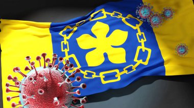 Hamilton 'daki Covid - Coronavirus bu şehirdeki virüs salgınıyla mücadele sembolü olarak Hamilton şehir bayrağına saldırıyor.