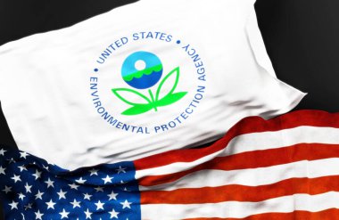 Flag of the United States Environmental Protection Agency along with a flag of the United States of America as a symbol of a connection between them, 3d illustration clipart