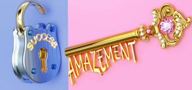 Başarının anahtarı şaşkınlık - işinizde, işinizde, ailenizde ya da hayatınızda kazanmak için Şaşkınlık 'a odaklanmalısınız, zaferlere giden kapıları açar ve gerçekten istediğinizi elde edersiniz, 3D illüstrasyon