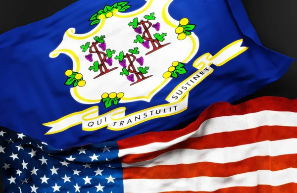 Bandiera Del Connecticut Insieme Una Bandiera Degli Stati Uniti America — Foto Stock