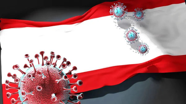 Antwerp 'te Covid - Coronavirus, Antwerp' in bir şehir bayrağına saldırıyor. Virüs salgınıyla mücadele sembolü olarak, bu şehirde 3D resimleme