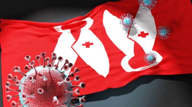 Boras 'taki Covid - Coronavirus bu şehirdeki virüs salgınıyla mücadele sembolü olarak Boras' ın bir şehir bayrağına saldırıyor.