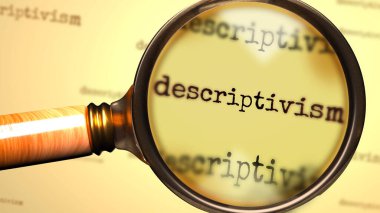 Tanımlama ve İngilizce kelime tanımlama üzerine bir büyüteç, bir açıklama, tanımlama, 3d illüstrasyon ile ilgili bir açıklama, inceleme veya arama sembolize etmek için.