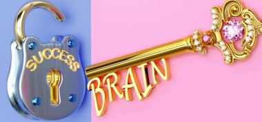Başarının anahtarı beyin - işte, işte, işte, ailede ya da hayatta kazanmak için Brain 'e odaklanmanız gerekir, zaferlere giden kapıları açar ve gerçekten istediğinizi elde edersiniz, 3D çizim