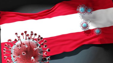 Covid in Gouda - Coronavirus Gouda şehir bayrağına saldırıyor bu şehirdeki virüs salgınıyla mücadele sembolü olarak, 3D çizim