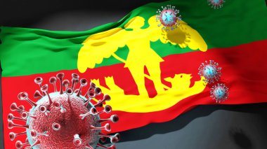 Touravirüs, bu şehirdeki virüs salgınıyla mücadele ve mücadele sembolü olan 3D illüstrasyonla bir şehir bayrağına saldırıyor.