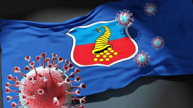 Copiapo 'da Covid - Coronavirus Copiapo' nun bir şehir bayrağına saldırıyor. Virüs salgınıyla mücadele sembolü olarak.