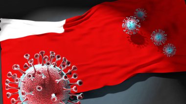 Abu Dabi 'de Covid - Coronavirus, Abu Dabi' nin bir şehir bayrağına saldırıyor. Virüs salgınıyla mücadele ve mücadele sembolü olarak.