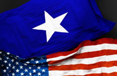 Bonnie Blue bayrağı, Amerika Birleşik Devletleri bayrağıyla birlikte, aralarındaki birliğin sembolü olarak, 3D illüstrasyon