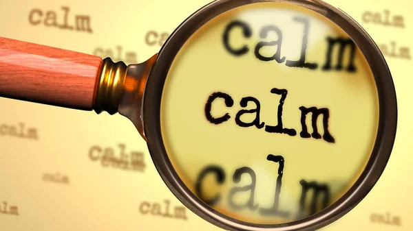 Calma Concetto Astratto Lente Ingrandimento Parola Inglese Calma Simboleggiare Studio — Foto Stock