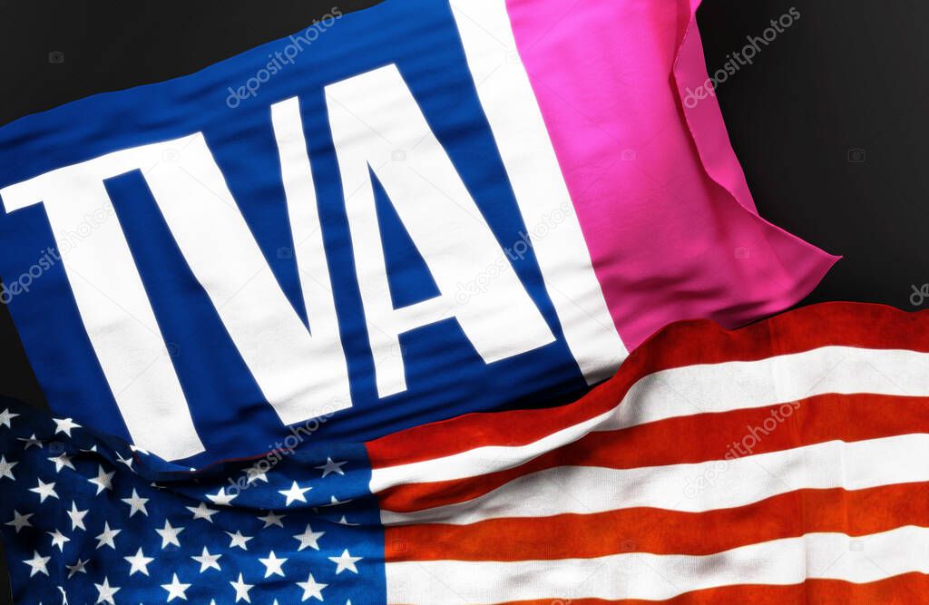 Flag of the Tennessee Valley Authority along with a flag of the United States of America as a symbol of a connection between them, 3d illustration