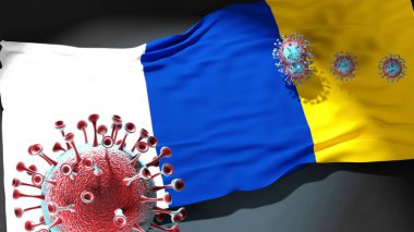 Doetinchem 'de Covid - Coronavirus bu şehirdeki virüs salgınıyla mücadele sembolü olarak Doetinchem' in bir şehir bayrağına saldırıyor.