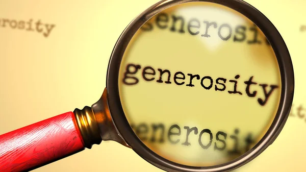 Generosidade Uma Lupa Palavra Inglesa Generosidade Para Simbolizar Estudar Examinar — Fotografia de Stock