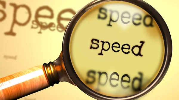 Speed Abstrakcyjna Koncepcja Szkło Powiększające Powiększające Angielskie Słowo Speed Symbolizujące — Zdjęcie stockowe