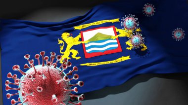 Arica 'daki Covid - Coronavirus bu şehirdeki virüs salgınıyla mücadele sembolü olarak Arica' nın şehir bayrağına saldırıyor.