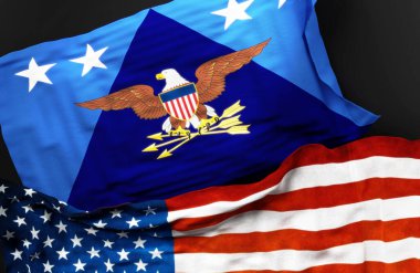 ABD bayrağı. Savunma Bakanlığı Müsteşarı, Amerika Birleşik Devletleri bayrağıyla birlikte üç boyutlu bir illüstrasyonun sembolü.