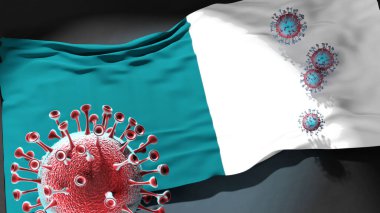 Huancayo 'da Covid - Coronavirus Huancayo şehir bayrağına saldırıyor bu şehirdeki virüs salgınıyla mücadele sembolü olarak, 3D illüstrasyon