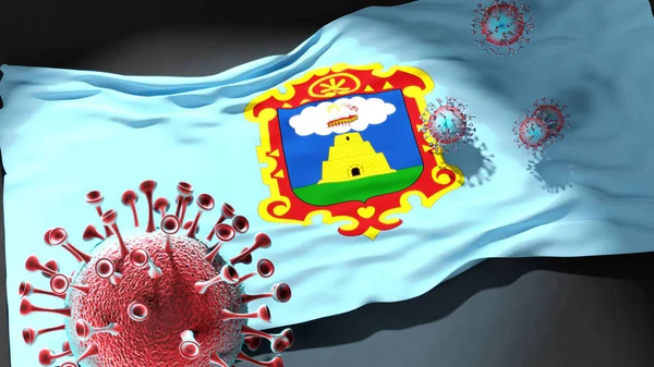 Covid Ayacucho Coronavirus Atacando Una Bandera Ciudad Ayacucho Como Símbolo — Foto de Stock