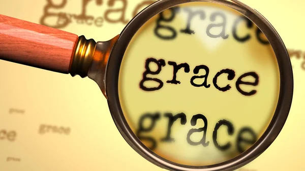 Grace - soyut bir kavram ve İngilizce kelime Grace 'i sembolize etmek için büyüten bir büyüteç Grace fikri ile ilgili bir açıklama, inceleme ya da cevap arayışı, 3D çizim