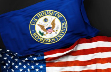 Birleşik Devletler Temsilciler Meclisi bayrağı ve Amerika Birleşik Devletleri bayrağı aralarındaki bir bağlantının sembolü olarak, 3D illüstrasyon