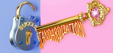 Başarının anahtarı Standartlaştırmadır - işte ya da hayatta kazanmak için Standartlara odaklanmanız gerekir, zaferlere giden kapıları açar ve gerçekten istediğinizi elde edersiniz, 3D illüstrasyon