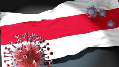 Enschede 'deki Covid - Coronavirus, Enschede' in şehir bayrağına saldırıyor. Virüs salgınıyla mücadele sembolü olarak.