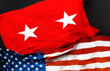 Amerika Birleşik Devletleri bayrağıyla birlikte bir Birleşik Devletler Ordusu Tümgeneral bayrağı aralarındaki birliğin sembolü olarak, 3D illüstrasyon
